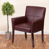 Flash Furniture Burgundy Leather Executive Side Chair or Reception Chair with Mahogany Legs BT-353-BURG-GG